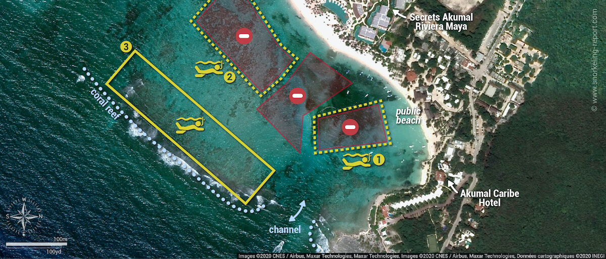 Akumal Snorkeling Site Map 
