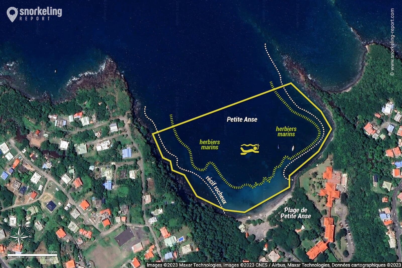 Carte snorkeling Plage de Petite Anse, Bouillante