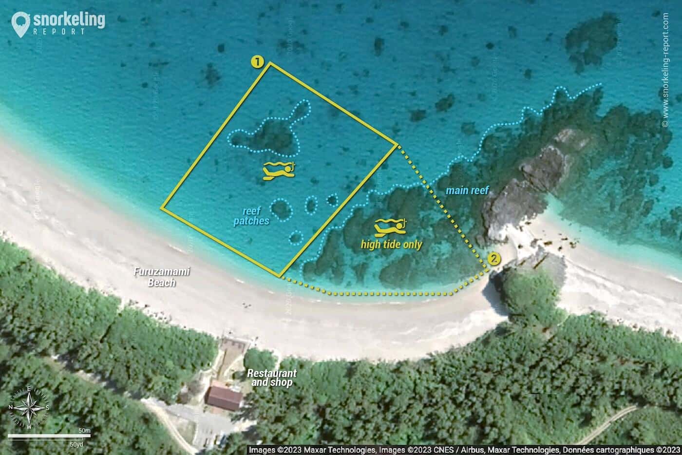 Furuzamami Beach snorkeling map, Zamami Island