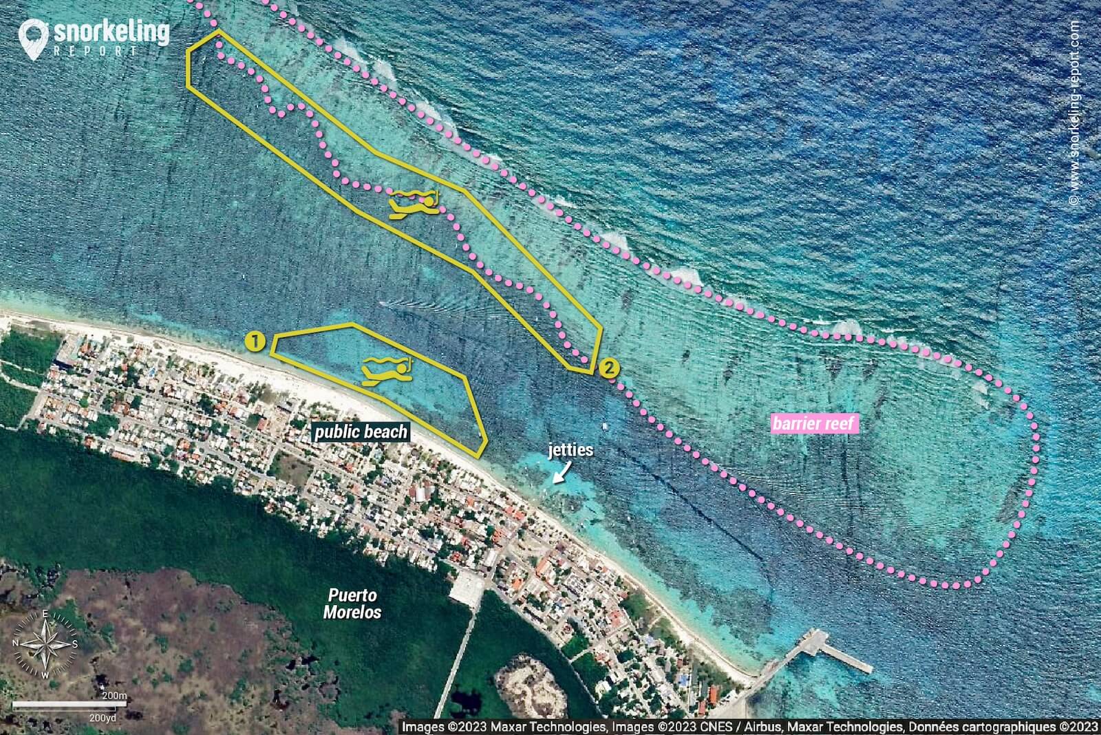 Puerto Morelos Marine Park snorkeling map