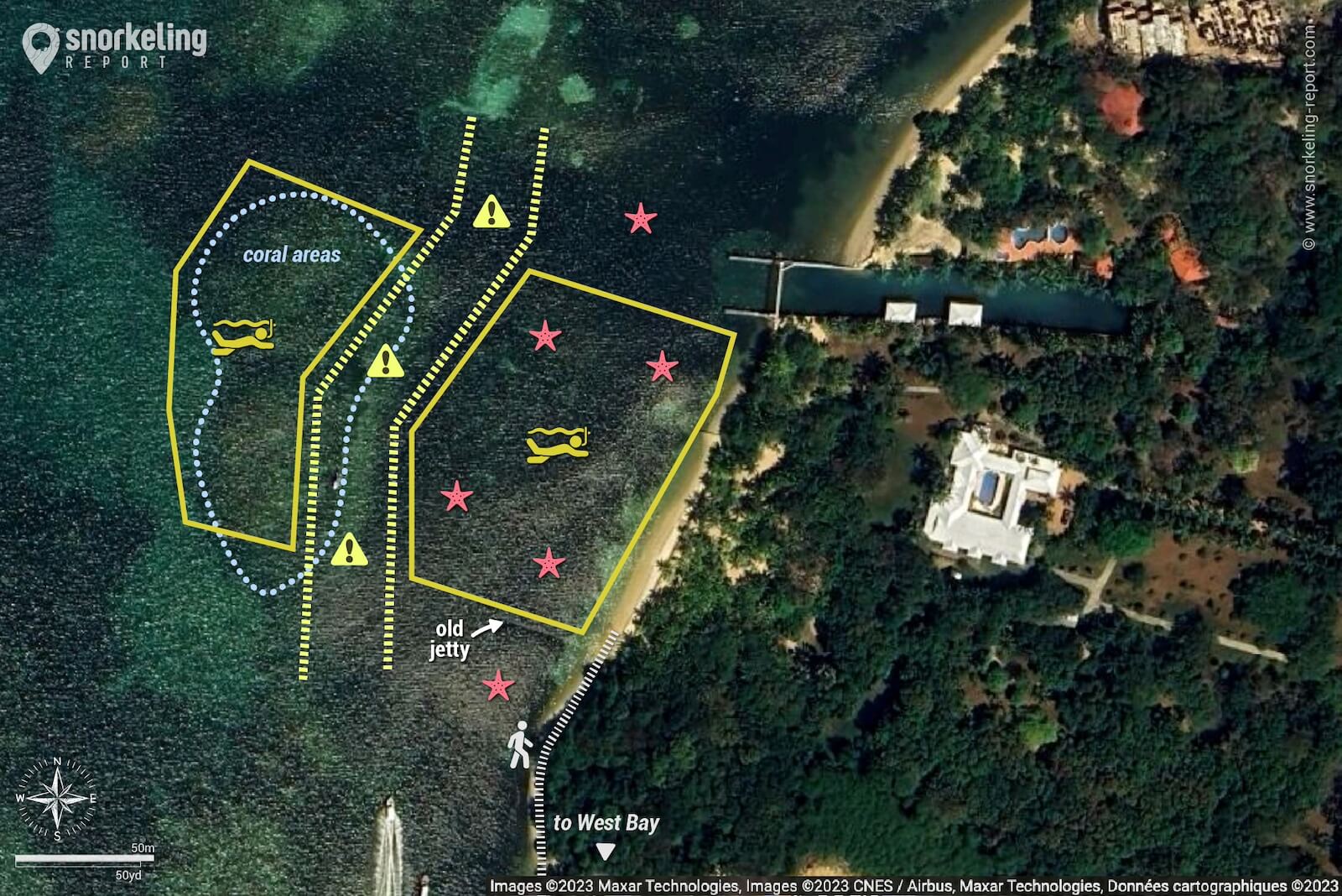 Starfish Alley Roatan snorkeling map