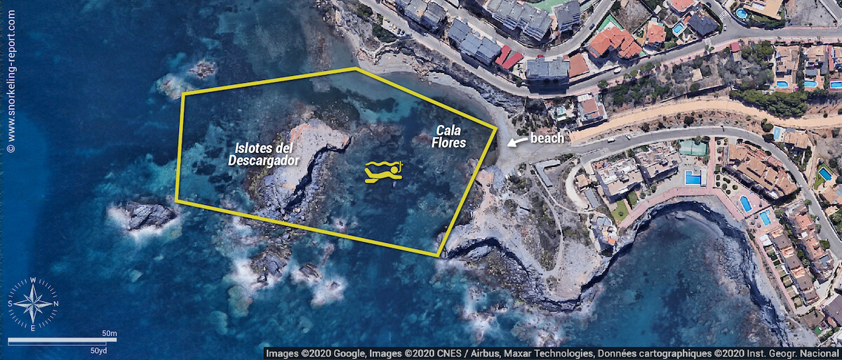 Islotes del Descargador snorkeling map