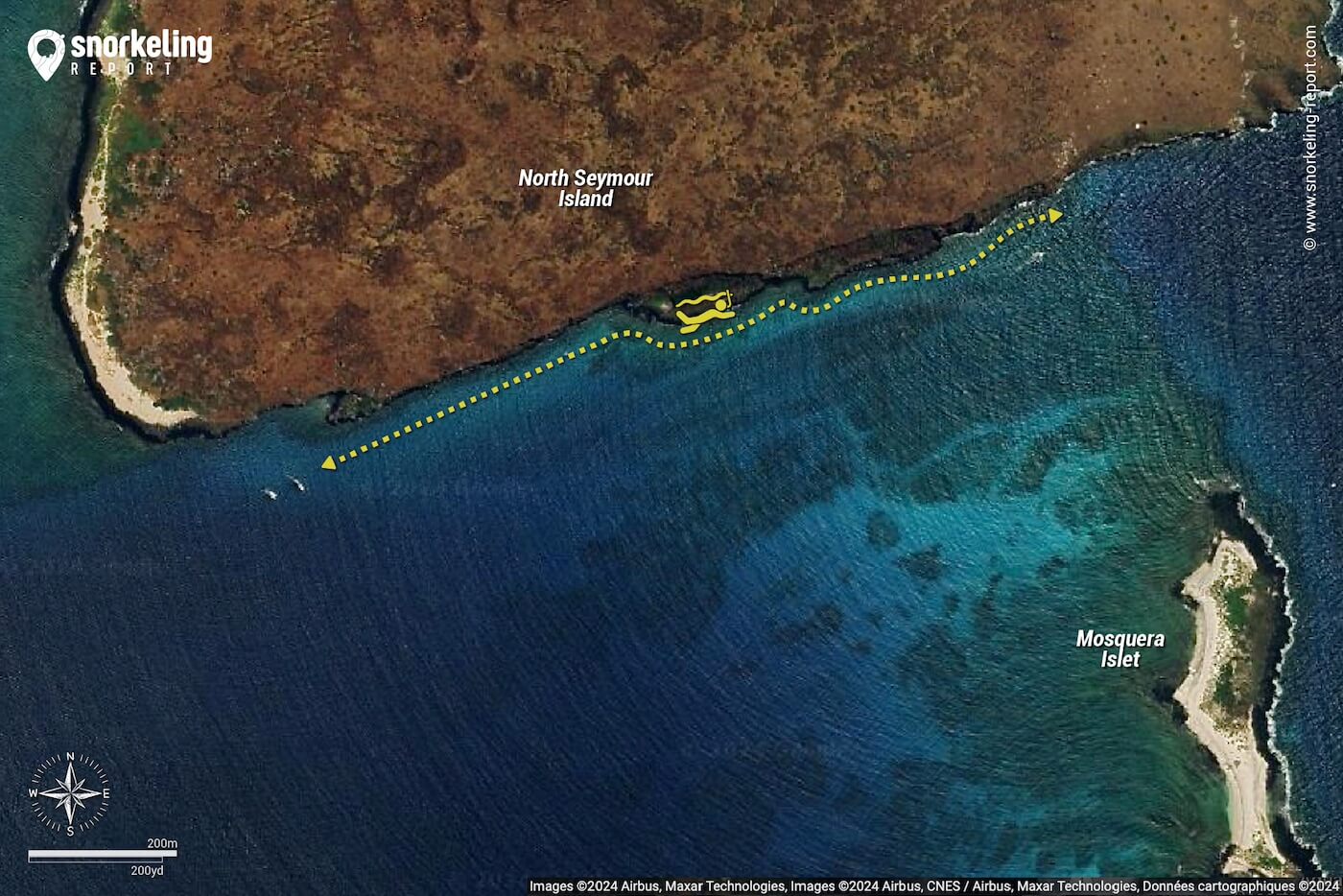 North Seymour snorkeling map, Galapagos