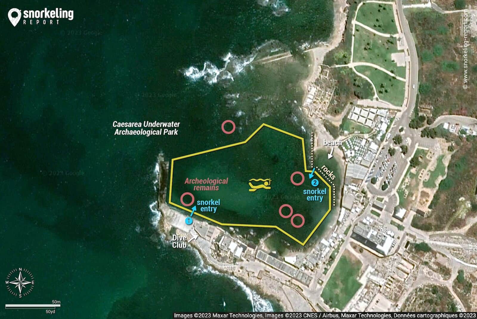 Caesarea National Park snorkeling map