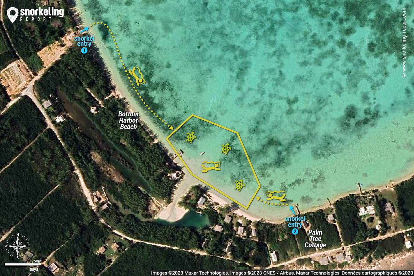 Bottom Harbor Beach (Eleuthera) snorkeling map