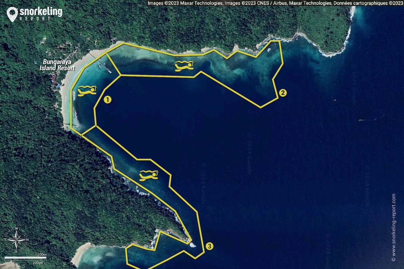 Police Beach Pulau Gaya Snorkeling Map